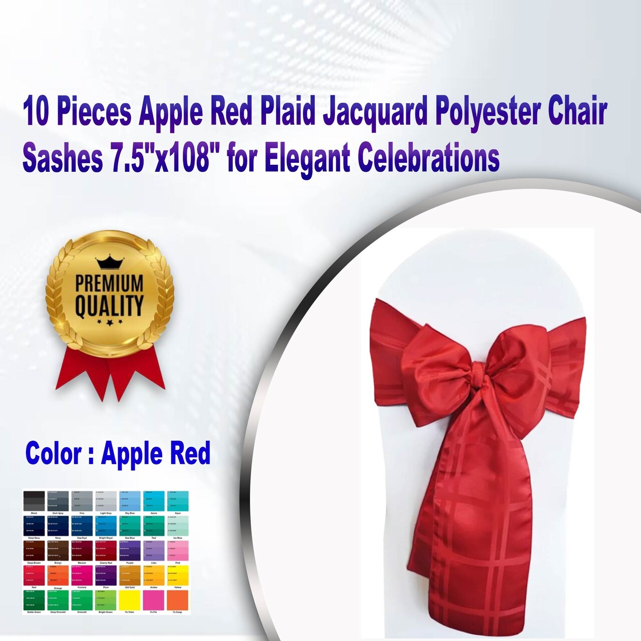 10 Pieces Apple Red Plaid Jacquard Polyester Chair Sashes 7.5"x108" for Elegant Celebrations